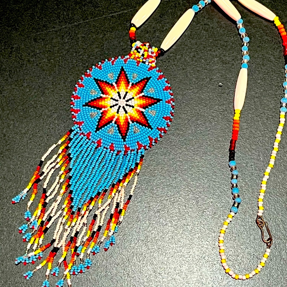 Native American hand beaded medallion high quality craftsmanship